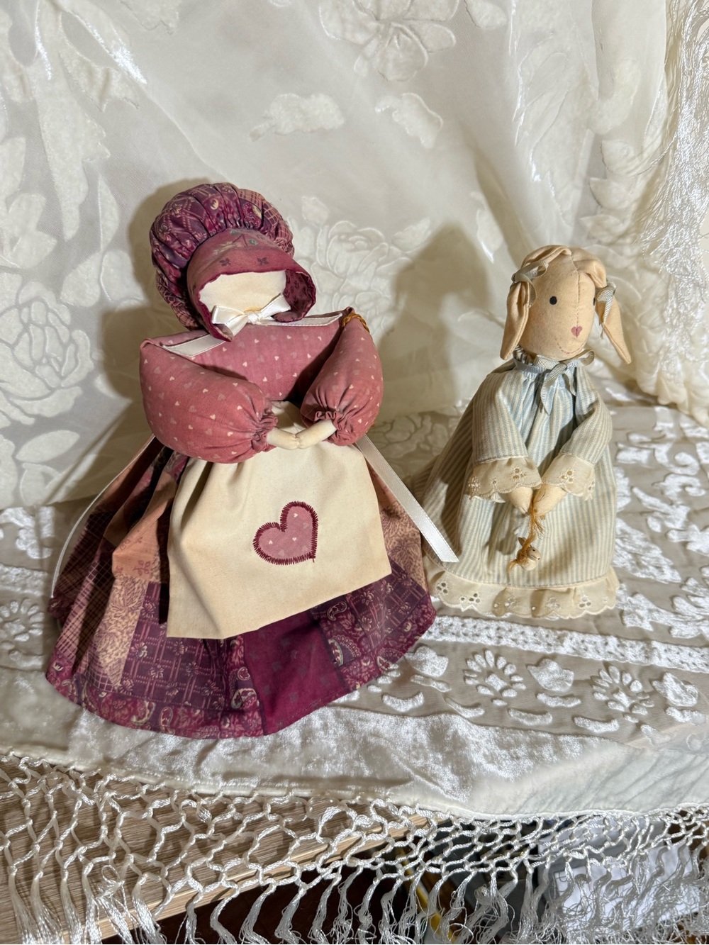 Country Primitive set of 2  Dolls in Folk Cottagecore Style
